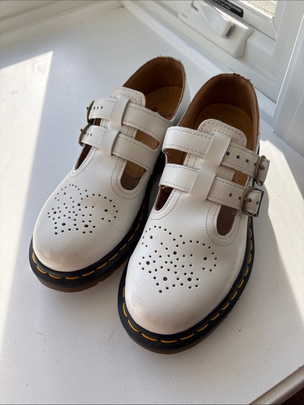 Dr. Martens White Leather Double-Strap Mary Jane Flats size 6.5